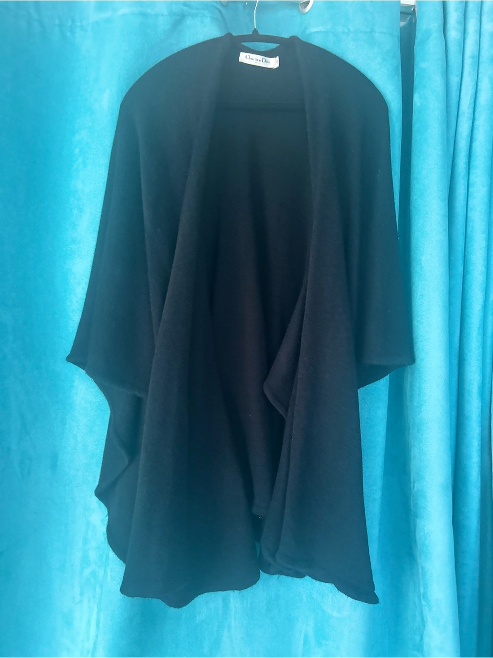 Classic Black Draped Open-Front sweater Poncho